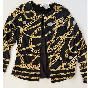 Rebecca Malone Petites Long Sleeve Chain Black & Gold Cardigan Petite Large